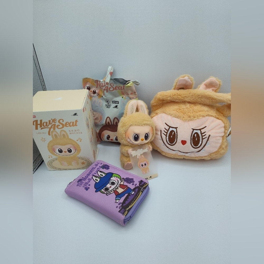 Labubu “Have A Seat” Plush Crossbody & Wallet Bundle. POP MART Cuteness Overload